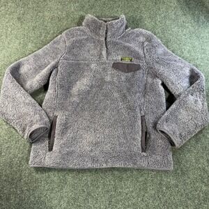 LL Bean Womens Hi-Pile Fleece Pullover Gray Snap Mock Neck Jacket 505112 Small